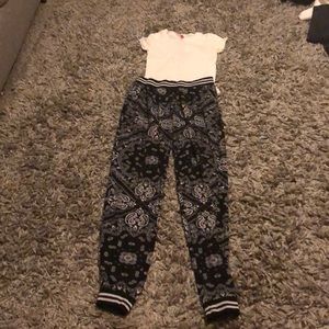 Black & white polyester joggers